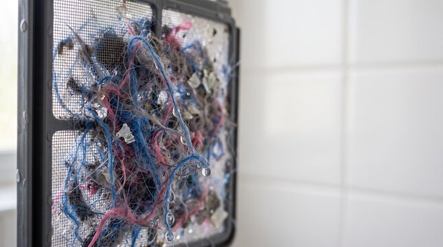 Microplastic Fibers Trapped in Washing Machine Lint Filter