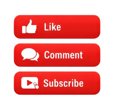 Social media like comment and subscribe buttons set for digital marketing and video content