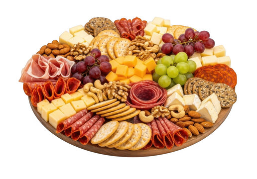 Fresh fruit and nut charcuterie board arranged in circular pattern for gourmet presentation
