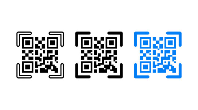 Three styles of scannable digital barcode data qr code icons