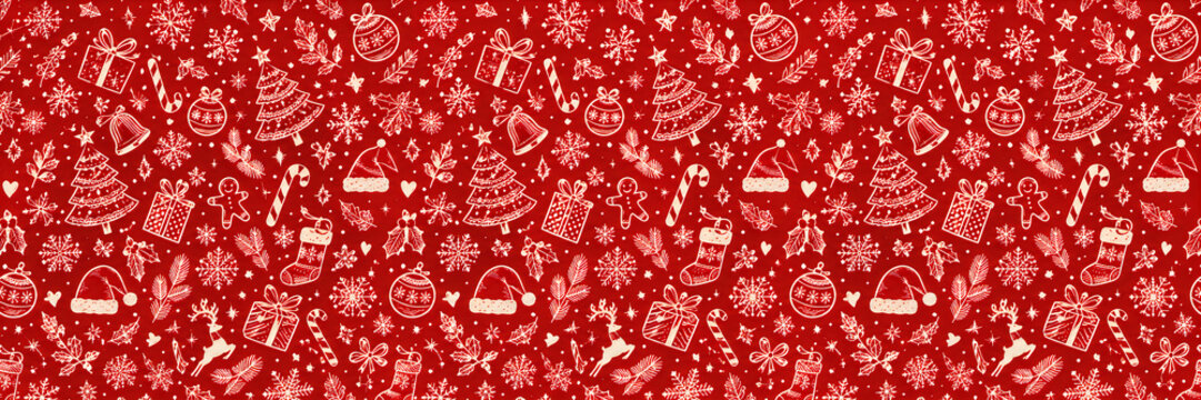 Seamless christmas pattern with hand drawn holiday elements on a