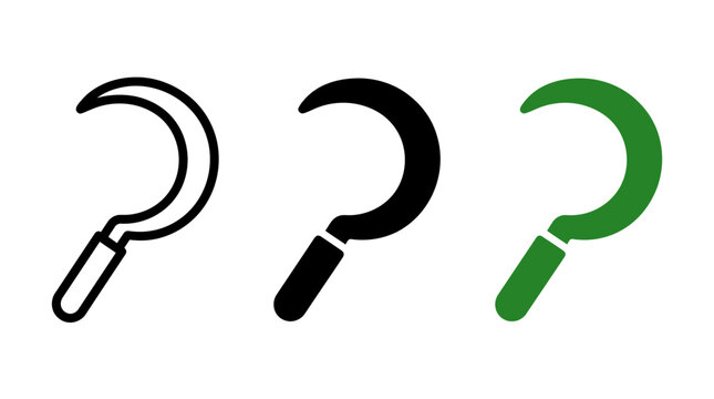 Set of three sickle tool icons in different design styles