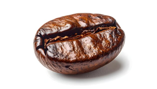 Grano de caf&eacute; tostado brillante aislado sobre fondo blanco