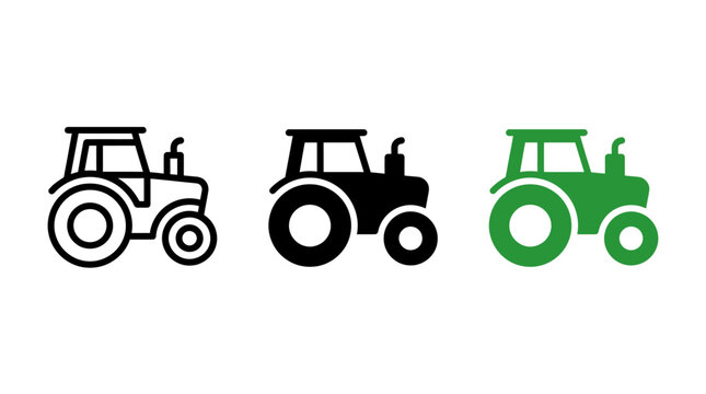 Farm tractor agriculture machinery icons in three styles