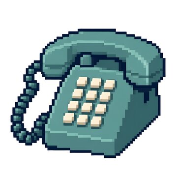 Retro Rotary Style Push Button Telephone Pixel Art Illustration Isolated on White