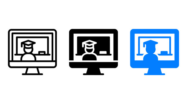 Online education computer icon set in various visual styles