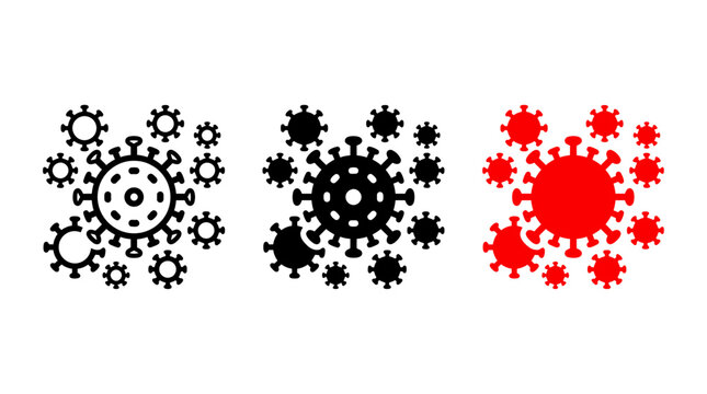 Coronavirus cell group icon set in three styles with pandemic