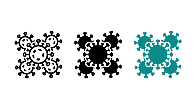 Group of viral cells icon set in three styles with pandemic