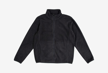 Black Fleece Zip-Up Jacket with Stand Collar and Zip Pockets Apparel Mockup Template on Light Gray Background © Herry