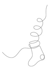 Fototapeta premium A continuous single-line drawing of a Christmas stocking with a swirling line pattern.