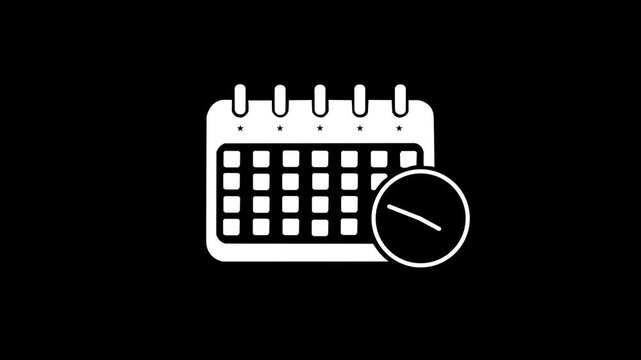 animated calendar icon animation on white background, moving clock motion animation. Animated digital calendar time with clock icon. deadline calendar and timer concept. 