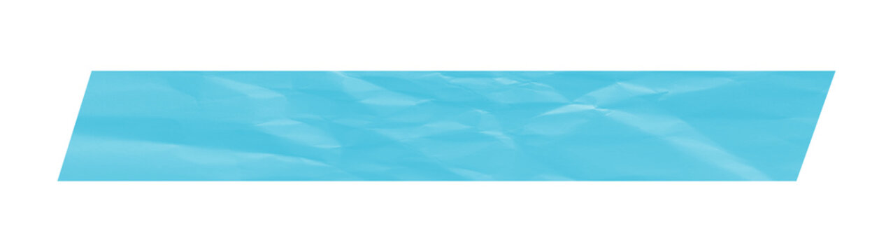 single strip of light blue masking tape with a wrinkled texture, isolated on a clean white background, perfect for scrapbooking or design overlays.