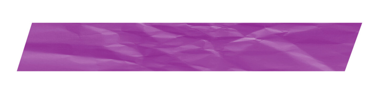 horizontal strip of purple paper with a crumpled texture, isolated on a clean white background.