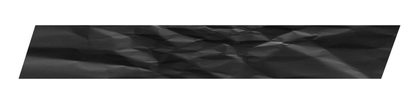 Black crumpled paper texture banner with realistic folds and creases, providing a moody and artistic background surface.
