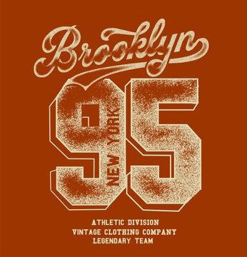 Brooklyn college typography, 95 new York text. college tee t-shirt print design. vintage grunge texture word. text print artwork for boy's girl's and women's men's clothing.  
