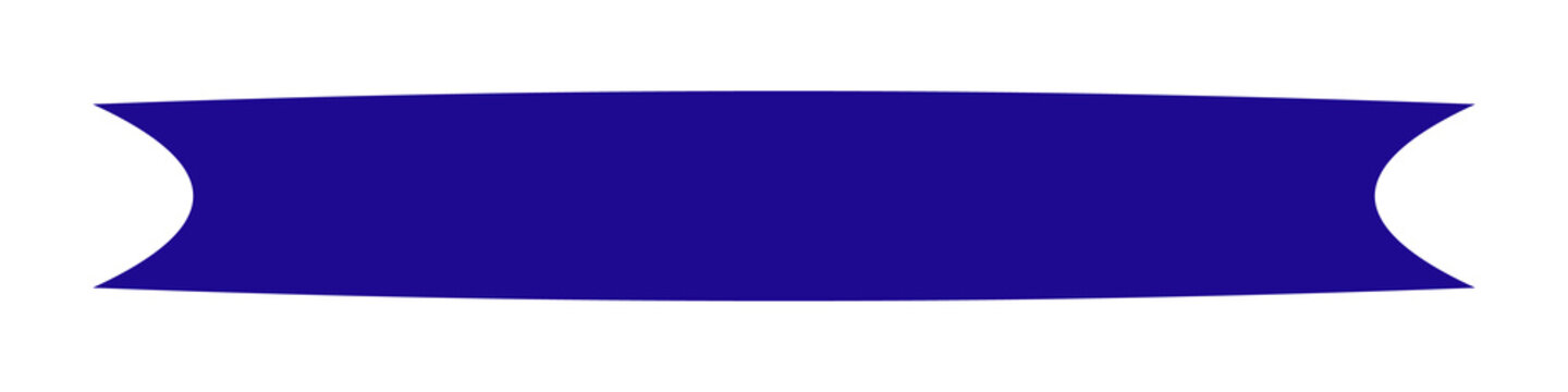 A simple dark blue ribbon banner design with curved ends, perfect for labels, headers, or decorative text elements, isolated on a white background.