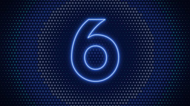 Digital countdown timer with neon numbers 10 5 0 on a dark blue dotted background
