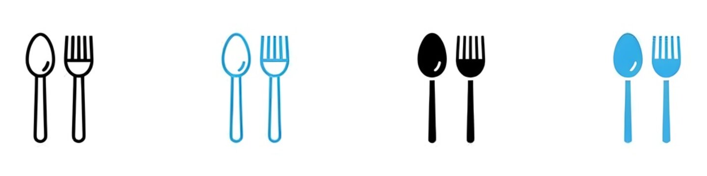 Spoon and Fork Icon vector set collection for web. Thin line customizable illustration. Contour symbol. Vector isolated outline drawing. Editable stroke