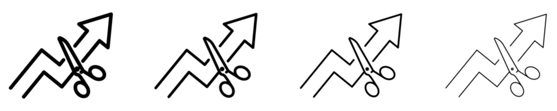 Cost reduction line icon with scissors cutting an upward trend
