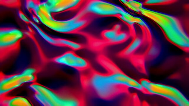 Abstract neon pink and cyan liquid chrome background, glowing futuristic metallic waves, cyberpunk seamless loop