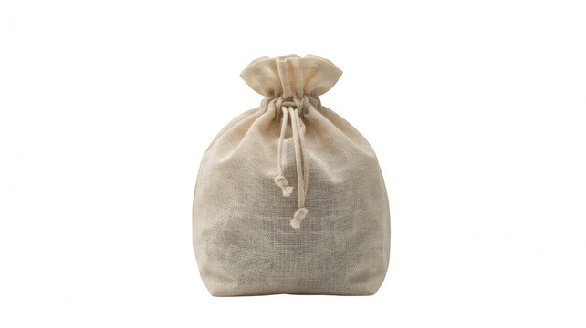 isolated fabric drawstring pouch bag against transparent background.