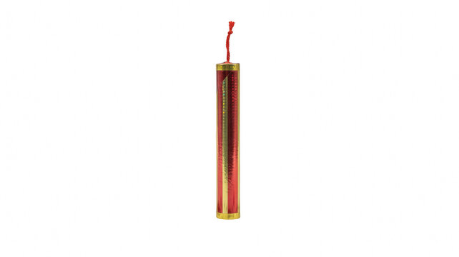 Red and gold firecracker with red string on transparent background.