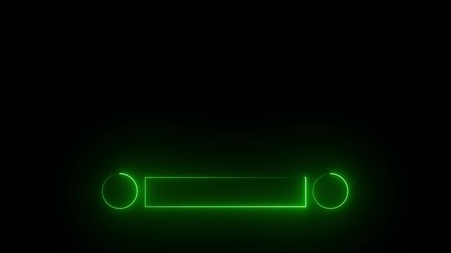 Glowing neon green color square rectangle picture frame with circle frame icon animation black display ,,,,