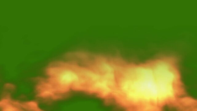 Animated Orange Fire Smoke Rising  on Green Background, Animated Flame and Smoke Effect