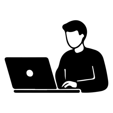 Young man using laptop computer for work or study represents digital nomad life.