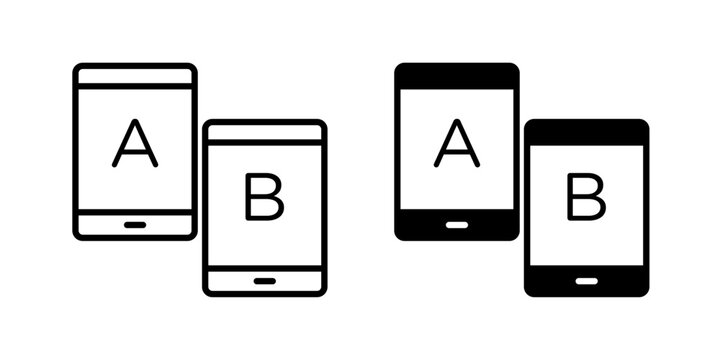 Simple and modern A/B testing icon representing comparison between two versions to evaluate performance and improve results. Ideal for digital marketing, website optimization, user experience design, 