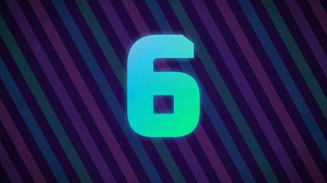 Countdown timer animation showing numbers 10, 5, and 0 with glowing neon effect on striped background