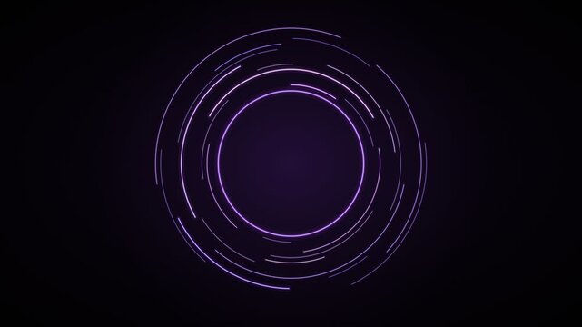 Abstract purple neon circular lines forming a vortex on a dark background, representing data flow or energy