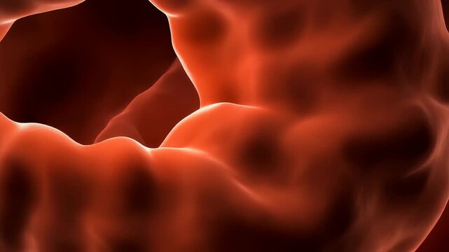Microscopic journey through organic biological tissue or internal human body structures with glowing textures 4K Generative AI