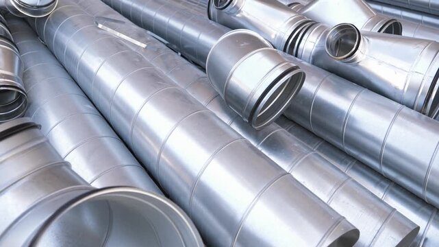 Curved Spiral Ventilation Ducts Tubes Connectors, Close Up