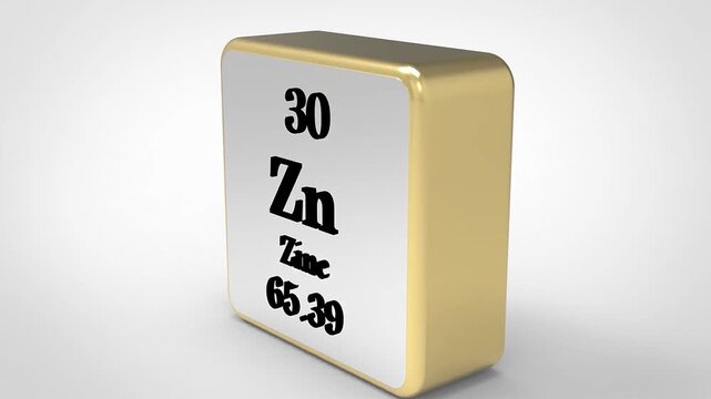 3D Rotating Zinc Zn Element From Periodic Table, 90 Degree Rotation, Scientific Chemistry Concept, 4K Clean Render