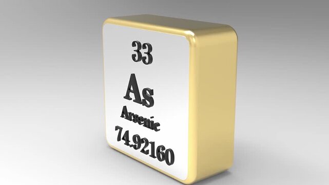 3D Rotating Arsenic As Element From Periodic Table, 90 Degree Rotation, Scientific Chemistry Concept, 4K Clean Render