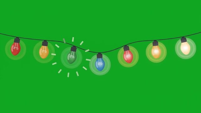 Flasher Colorful Fairy Lights String Animation on Chroma Key Background
