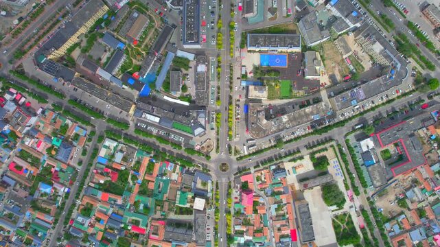Aerial top‑down view of Tekes Bagua City, Xinjiang China, eight‑trigram city with no traffic lights, traditional I‑Ching urban planning