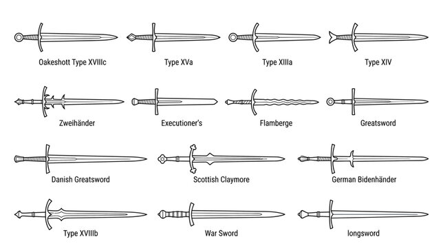 Collection of Historical Swords on Transparent Background