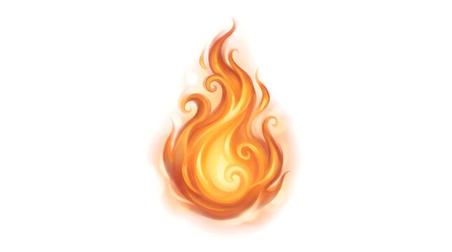 Stylized fire flame illustration with swirling artistic shapes and warm glowing colors isolated on white background