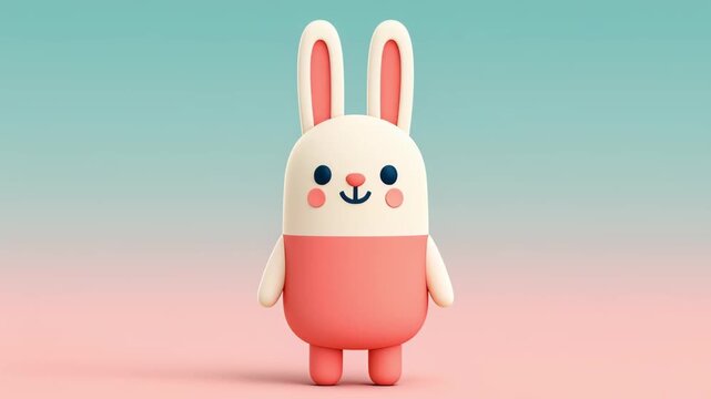 Joyful cartoon rabbit character performing a happy dance in a loopable animation against a pastel gradient background, perfect for children's content, holidays, and cheerful projects