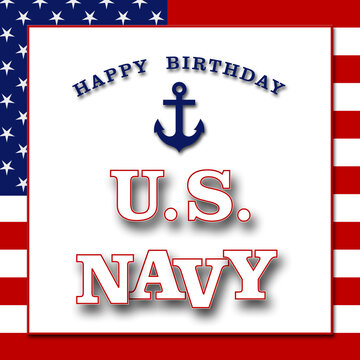 Happy Birthday U.S. Navy - banner with american colors design and typography - poster for Navy Birthday in the United States of America - 3D Illustration