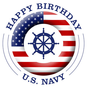 Happy Birthday U.S. Navy - with american flag colors in circle form - poster for Navy Birthday in the United States of America - 3D Illustration