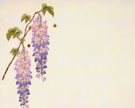 Wisteria Flowers with Bee on Plain Background hanging