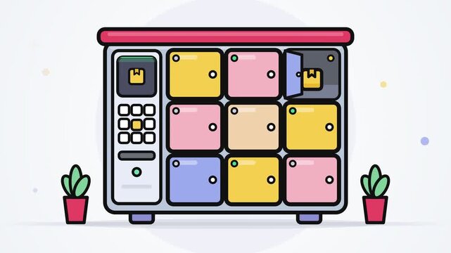 Automated Smart Parcel Locker Opening Door Displaying Box Design Looping Animation For E Commerce Express Pickup Service Concept