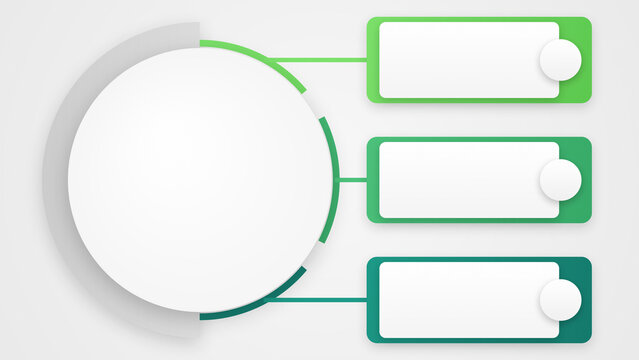 Modern green infographic template with circular node and three option banners for business process presentation