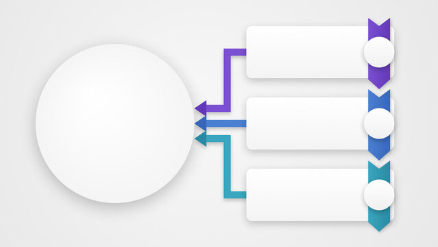 Modern business infographic chart with arrows pointing from three process steps to a main circular node