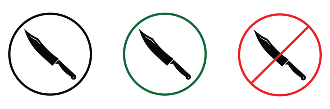 Knife safety icons set featuring prohibition and permission symbols for dangerous objects
