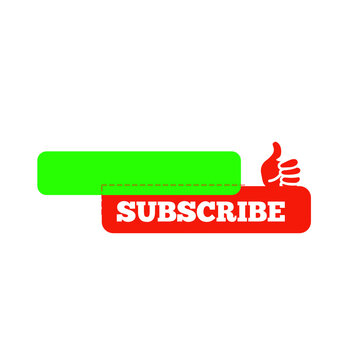 Red subscribe button banner with thumbs up icon and green screen space for text