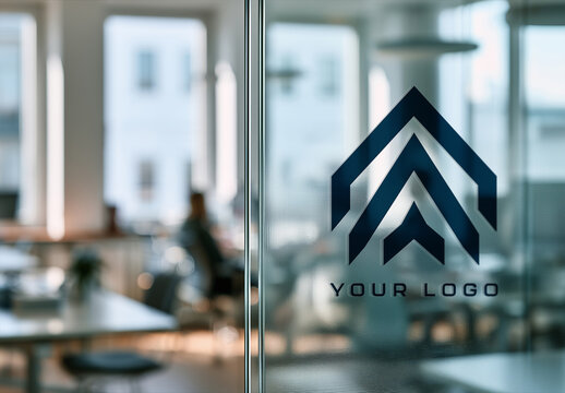 Logo Close-up on a Company Glass Partition Wall Mockup
